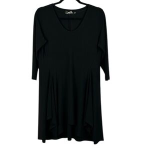 Sympli Classic Silky Knit Asymmetrical Hem Longline Tunic Top Size 10 Black